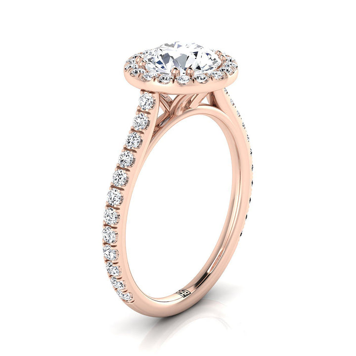 Round Brilliant, East West Horizontal Halo Round, in 14K Rose Gold – side profile | RockHer