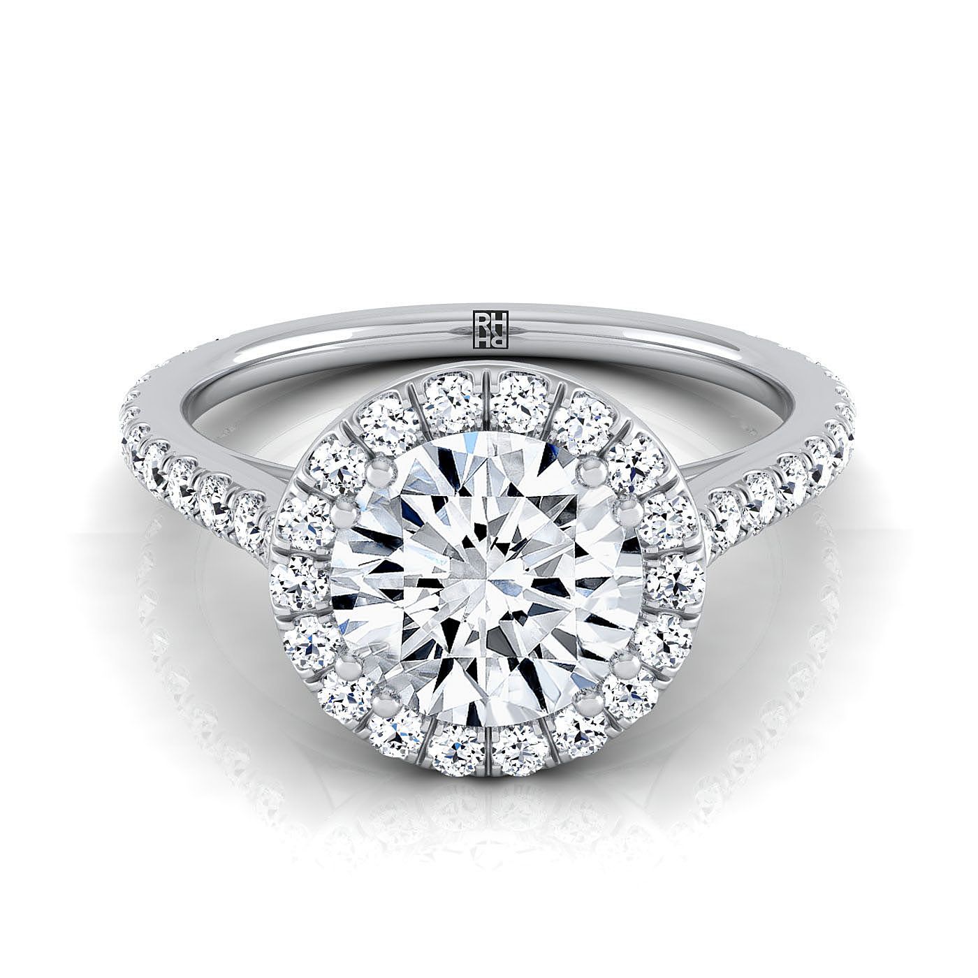 Round Brilliant, East West Horizontal Halo, in Platinum | RockHer
