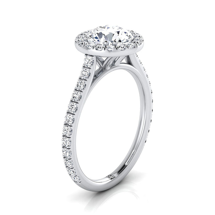 Round Brilliant, East West Horizontal Halo, in Platinum – side profile | RockHer