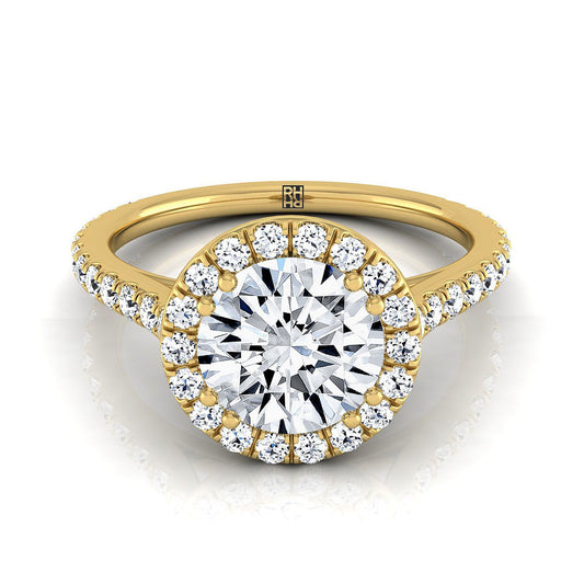 Round Brilliant, East West Horizontal Halo Round, in 18K Yellow Gold | RockHer