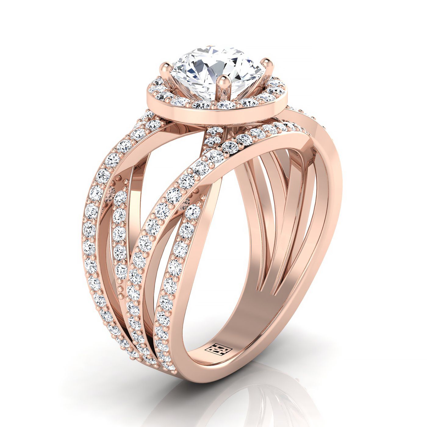 Round Brilliant, Open Intertwined Pavé Row, in 14K Rose Gold, prong setting – view 9 | RockHer