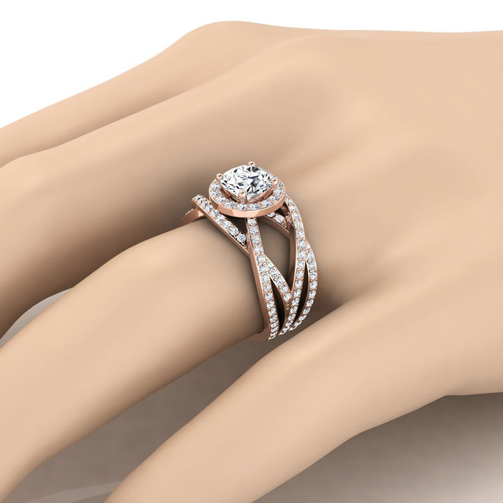 Round Brilliant, Open Intertwined Pavé Row, in 14K Rose Gold, prong setting – view 10 | RockHer