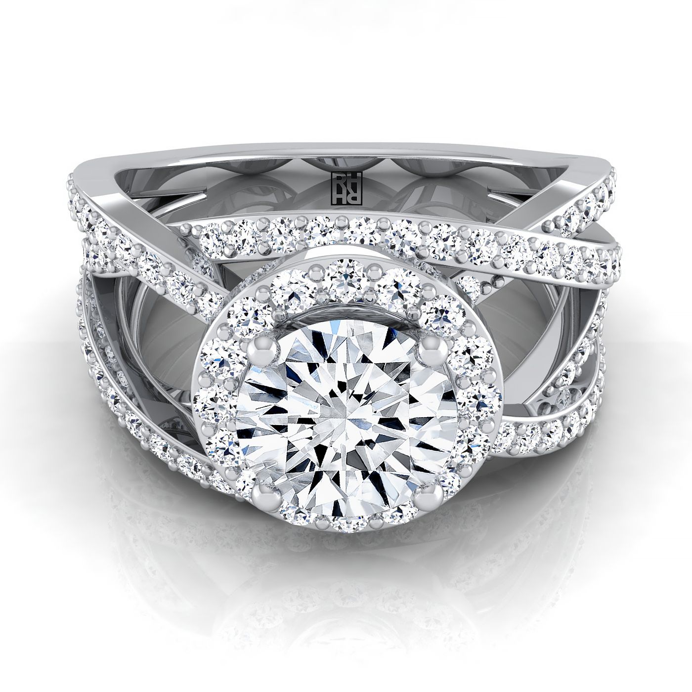 Round Brilliant, Open Intertwined Pavé Row, in Platinum – view 8 | RockHer