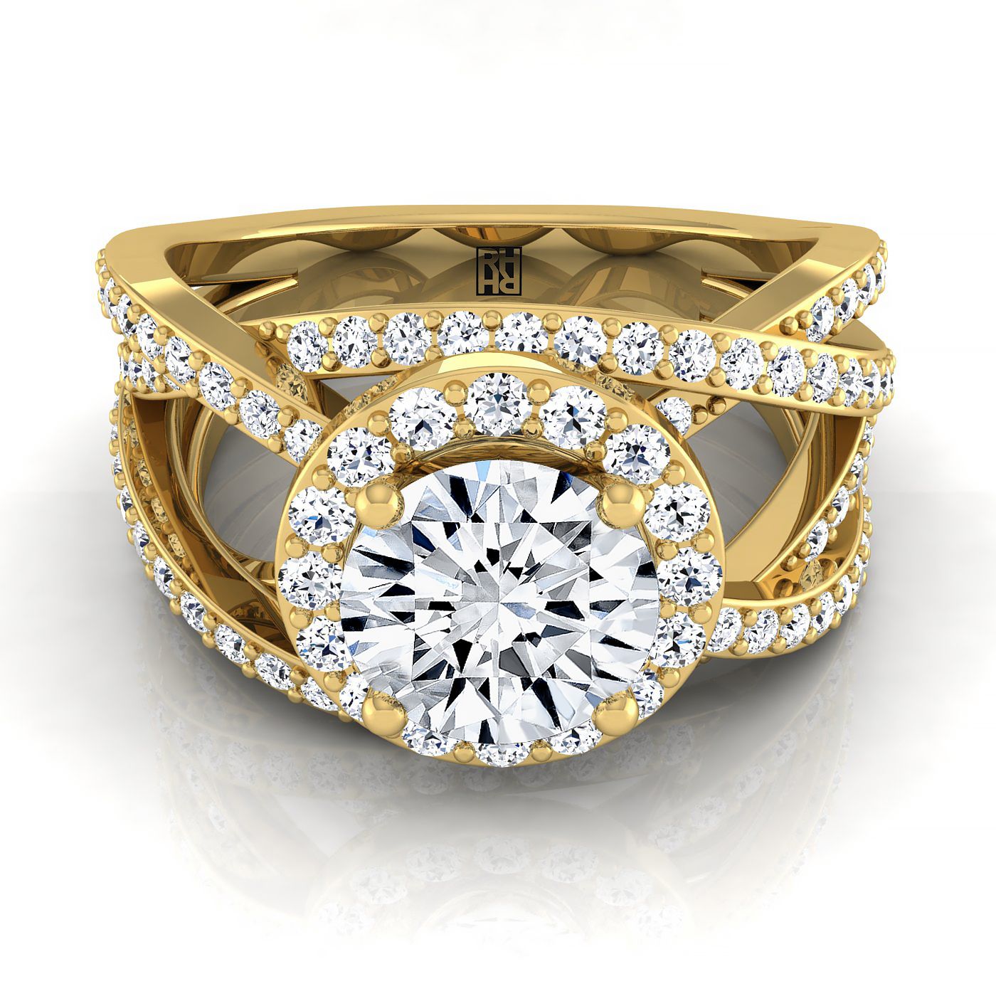 Round Brilliant, Open Intertwined Pavé Row, in 18K Yellow Gold – view 8 | RockHer