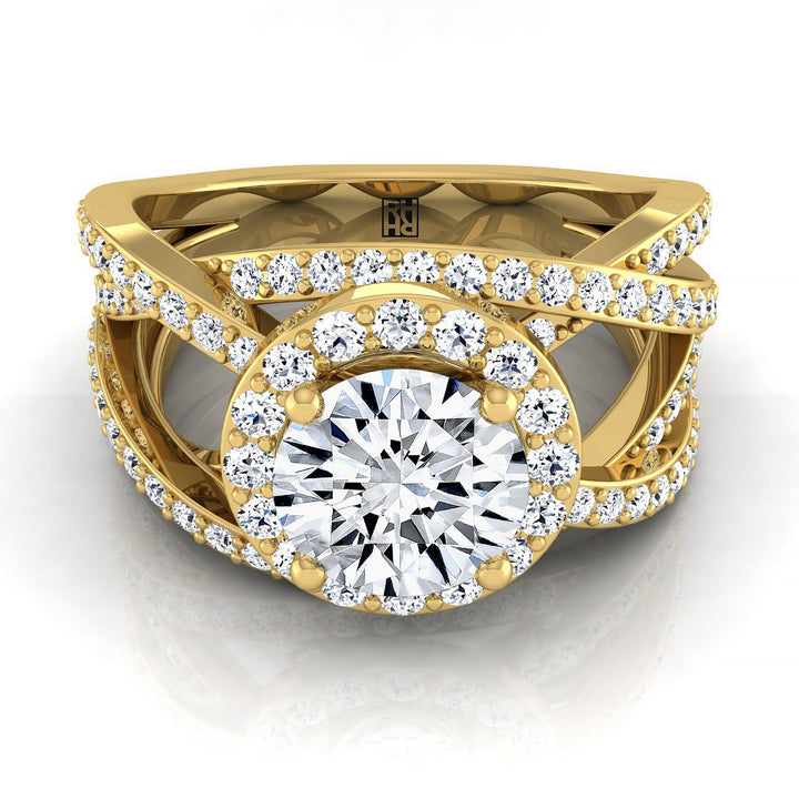 Round Brilliant, Open Intertwined Pavé Row, in 18K Yellow Gold – view 8 | RockHer