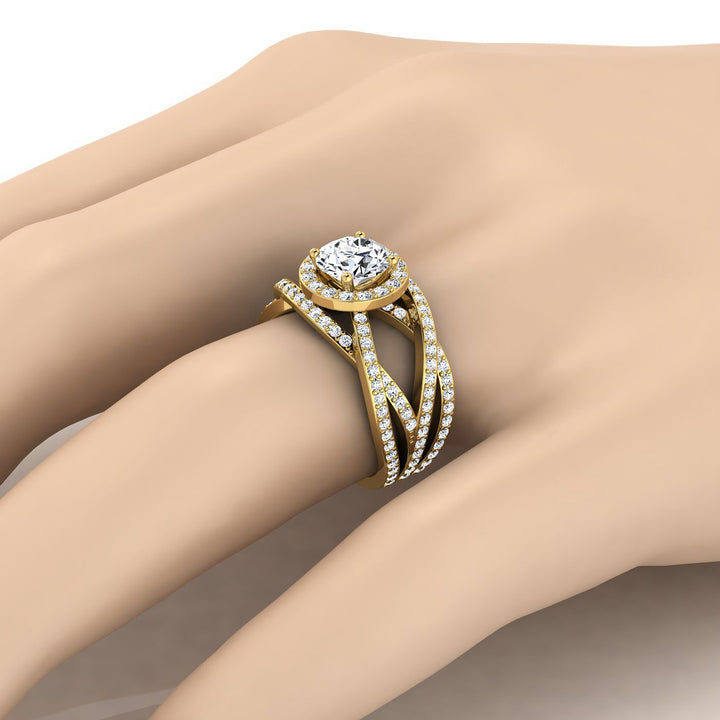 Round Brilliant, Open Intertwined Pavé Row, in 18K Yellow Gold – view 10 | RockHer