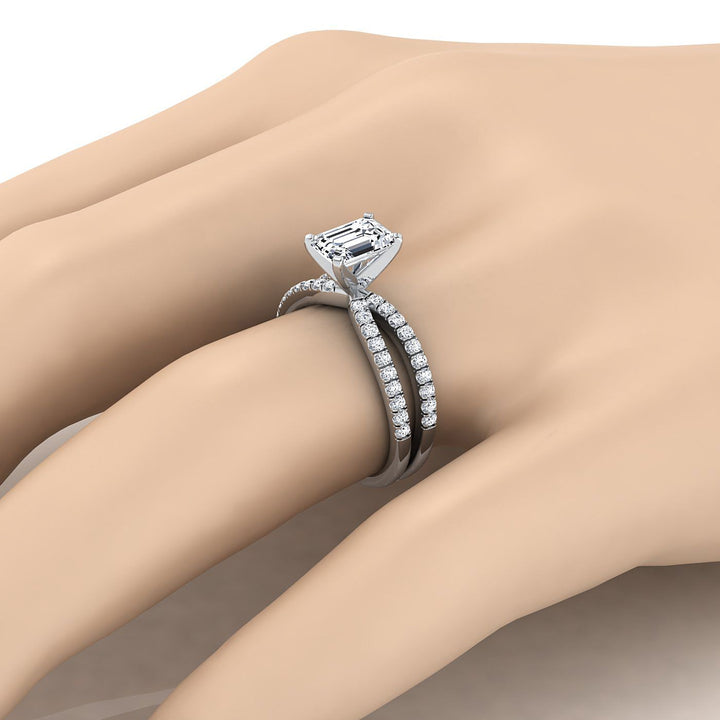 European Cut, Two Row Pavé Split Shank Emerald, in 18K White Gold – view 10 | RockHer