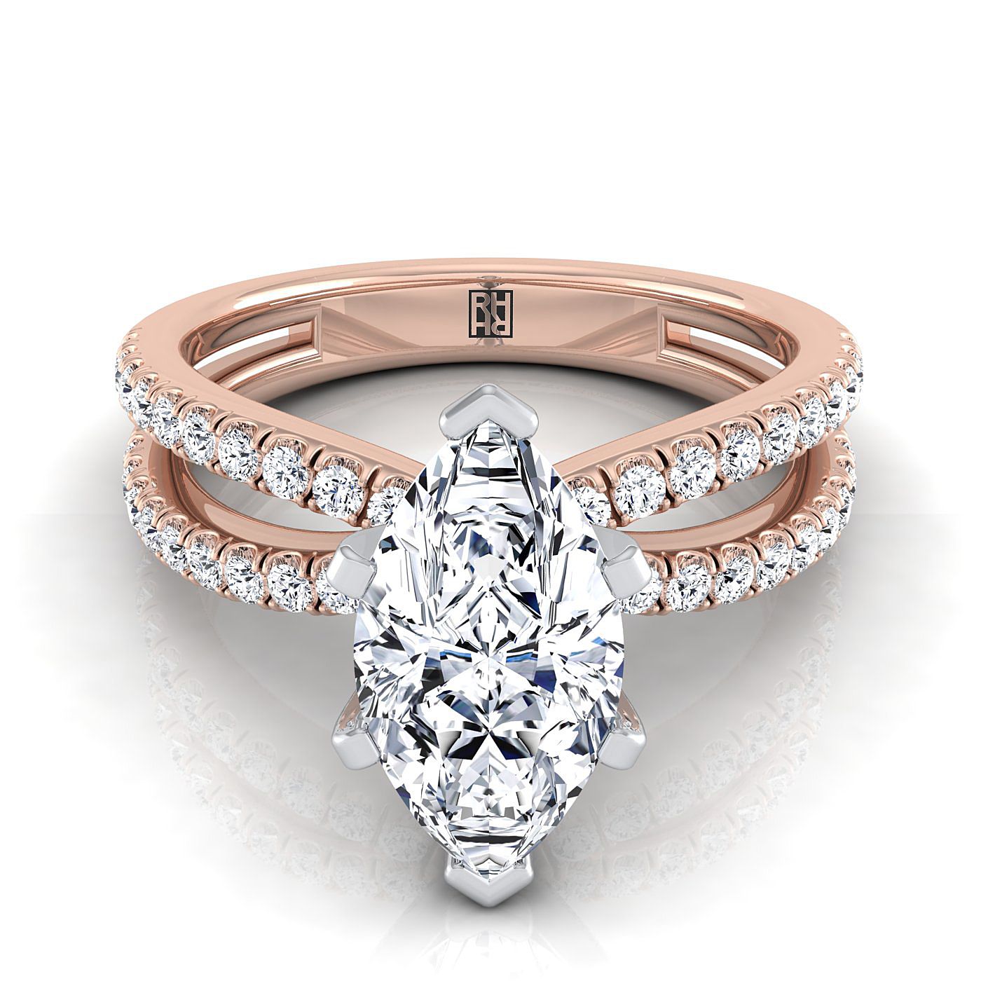 Two Row Pavé Split Shank Marquise, in 14K Rose Gold, pave setting | RockHer