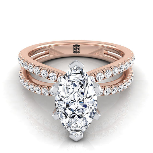Two Row Pavé Split Shank Marquise, in 14K Rose Gold, pave setting | RockHer