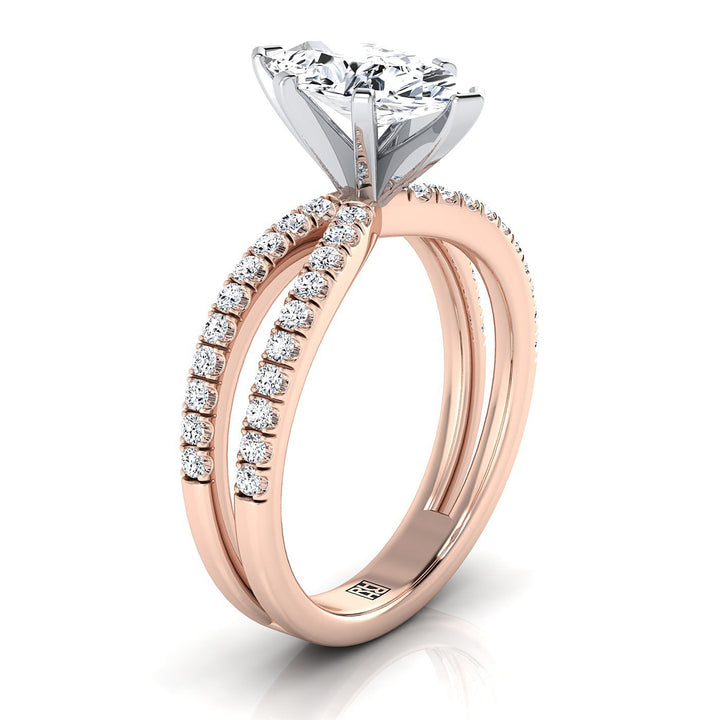 Two Row Pavé Split Shank Marquise, in 14K Rose Gold, pave setting – side profile | RockHer