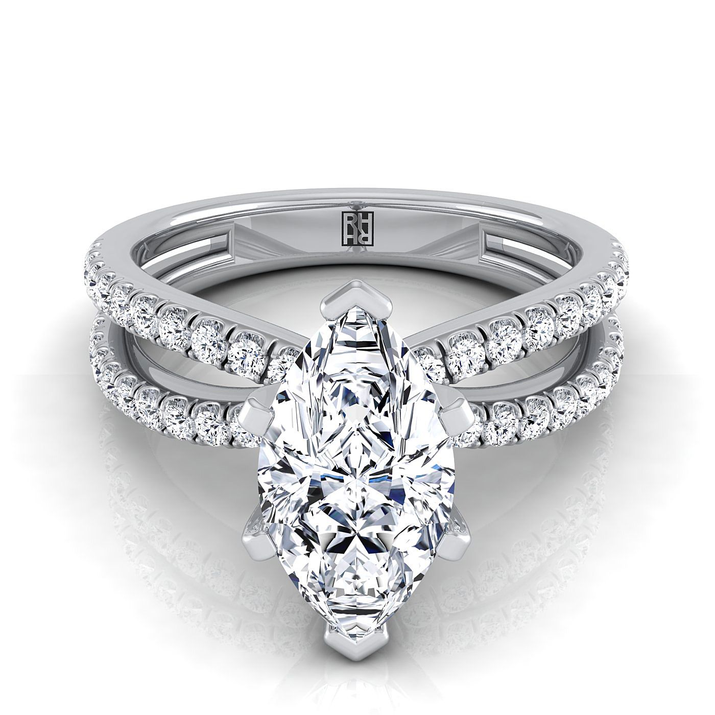 Two Row Pavé Split Shank Marquise, in 18K White Gold | RockHer