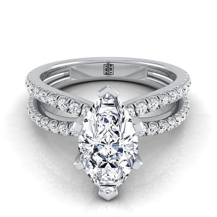 Two Row Pavé Split Shank Marquise, in 18K White Gold | RockHer