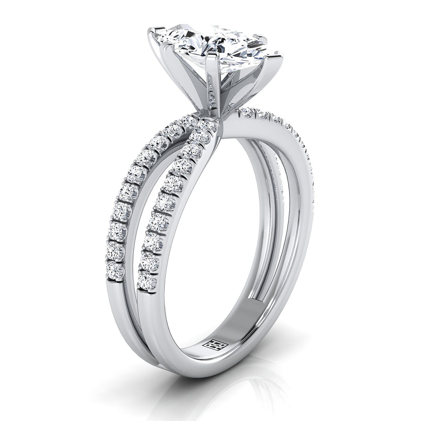 Two Row Pavé Split Shank Marquise, in Platinum – side profile | RockHer