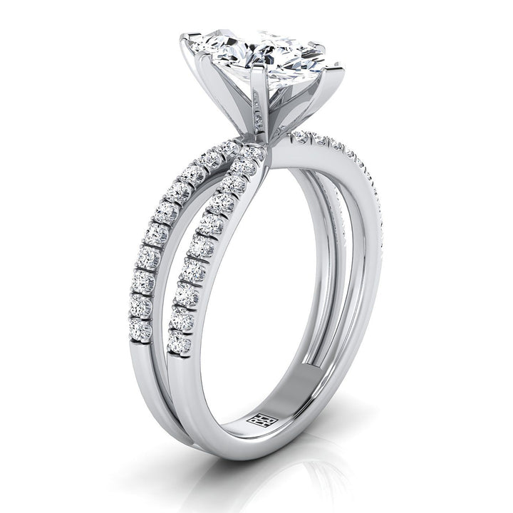 Two Row Pavé Split Shank Marquise, in 18K White Gold – side profile | RockHer