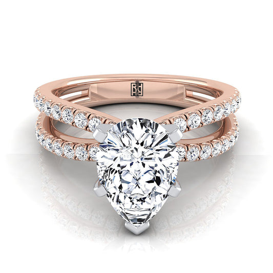 Two Row Pavé Split Shank Pear Shape, in 14K Rose Gold, pave setting | RockHer