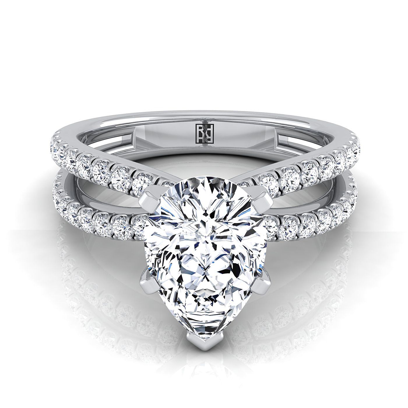 Two Row Pavé Split Shank Pear Shape, in 18K White Gold | RockHer