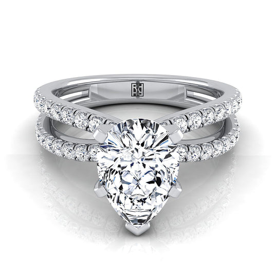 Two Row Pavé Split Shank Pear Shape, in Platinum | RockHer