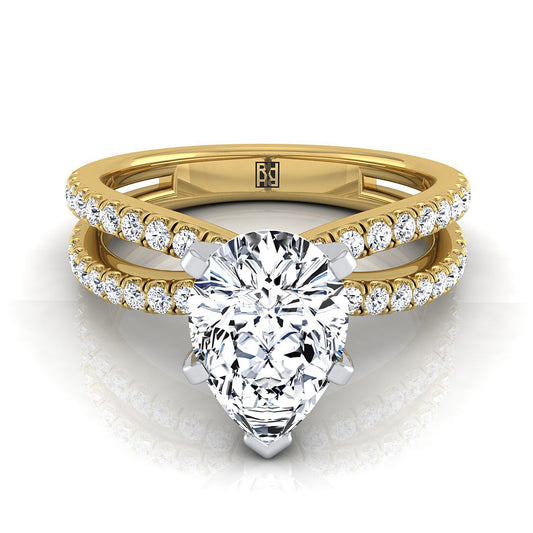 Two Row Pavé Split Shank Pear Shape, in 18K Yellow Gold | RockHer