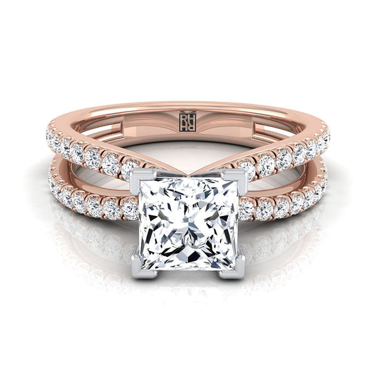 Two Row Pavé Split Shank Princess, in 14K Rose Gold, pave setting | RockHer