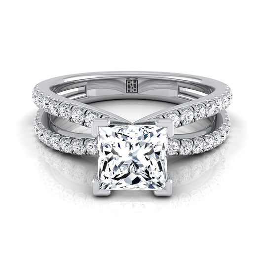 Two Row Pavé Split Shank Princess, in Platinum | RockHer
