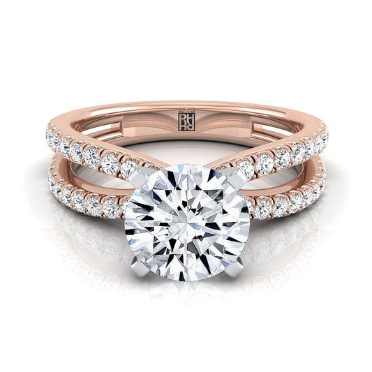 Round Brilliant, Two Row Pavé Split Shank, in 14K Rose Gold, pave setting | RockHer