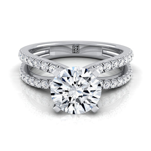 Round Brilliant, Two Row Pavé Split Shank, in 18K White Gold | RockHer