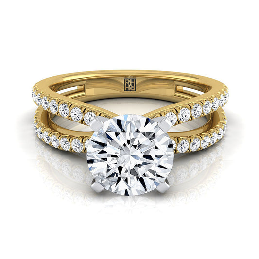 Round Brilliant, Two Row Pavé Split Shank, in 18K Yellow Gold | RockHer