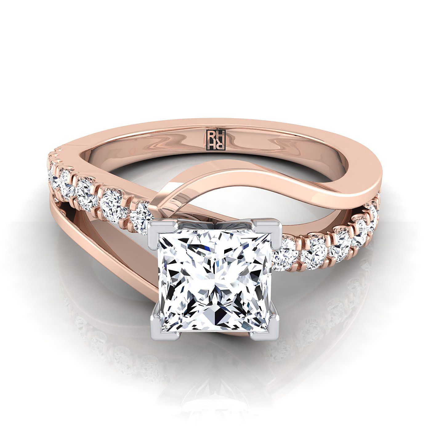 Bypass Pavé Swirl Princess, in 14K Rose Gold, prong setting | RockHer
