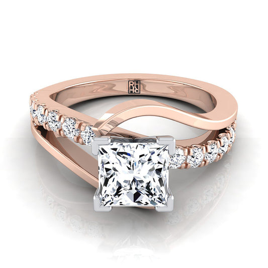 Bypass Pavé Swirl Princess, in 14K Rose Gold, prong setting | RockHer