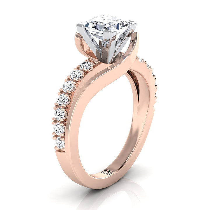 Bypass Pavé Swirl Princess, in 14K Rose Gold, prong setting – side profile | RockHer