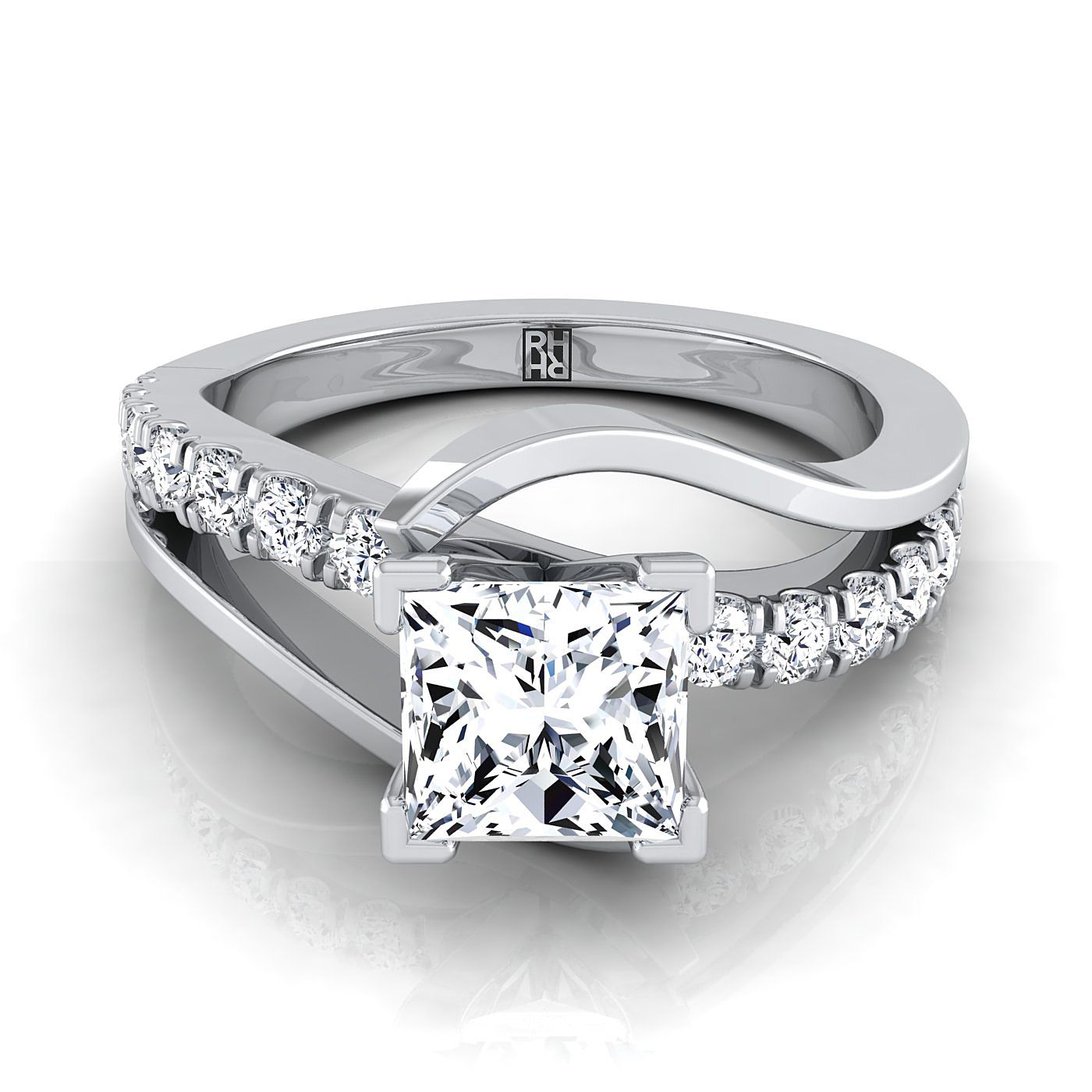 Bypass Pavé Swirl Princess, in 18K White Gold – view 8 | RockHer