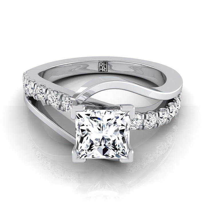 Bypass Pavé Swirl Princess, in 18K White Gold – view 8 | RockHer