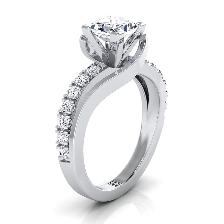 Bypass Pavé Swirl Princess, in 18K White Gold – view 9 | RockHer