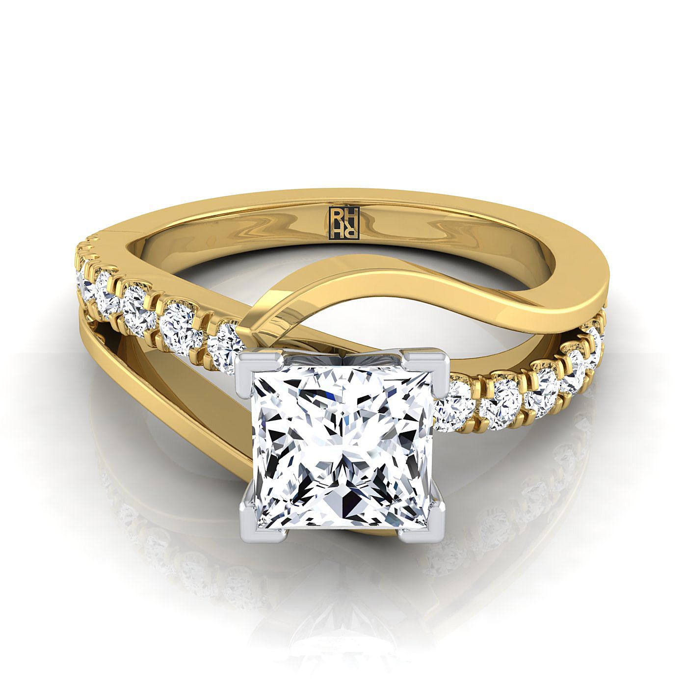 Bypass Pavé Swirl Princess, in 18K Yellow Gold | RockHer