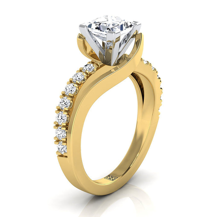 Bypass Pavé Swirl Princess, in 18K Yellow Gold – side profile | RockHer