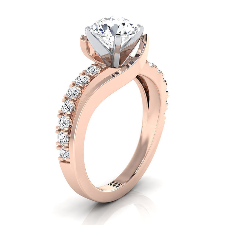 14K Rose Gold Round Brilliant Unique Bypass Diamond Pave Swirl Engagement Ring -3/8ctw