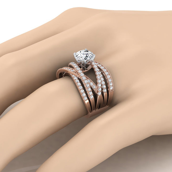 14K Rose Gold Round Brilliant Customized Multi Diamond Row Diamond Engagement Ring -7/8ctw