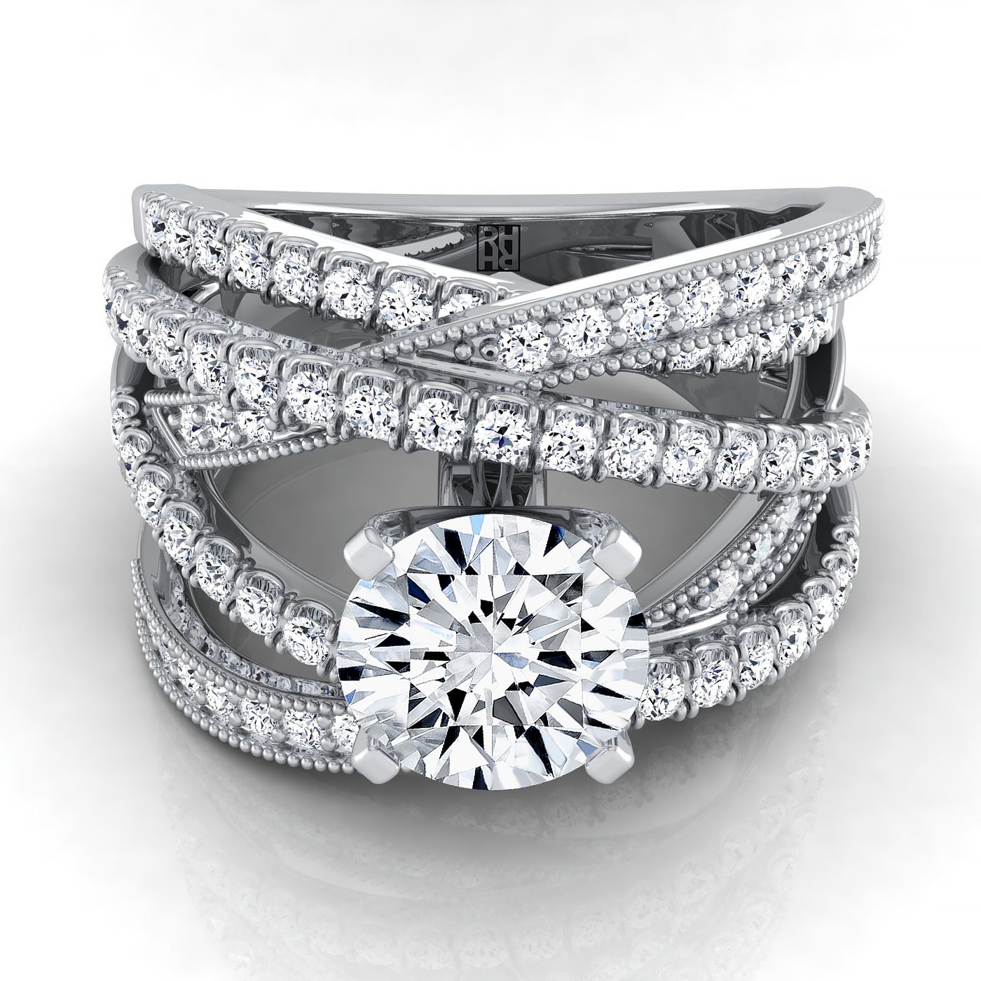 Round Brilliant, Multi-Layer Interweave Pavé, in 18K White Gold – view 8 | RockHer