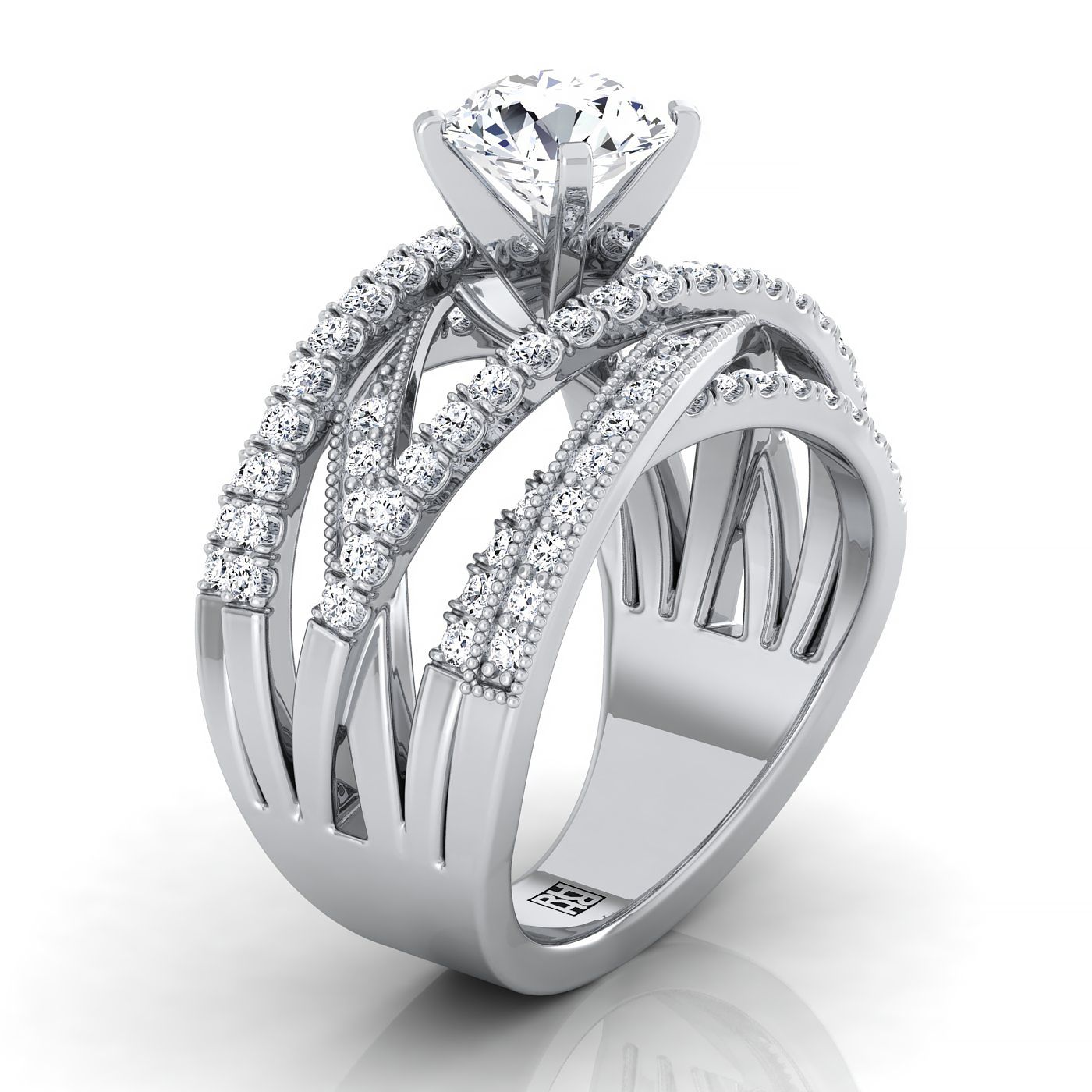 Round Brilliant, Multi-Layer Interweave Pavé, in 18K White Gold – view 9 | RockHer