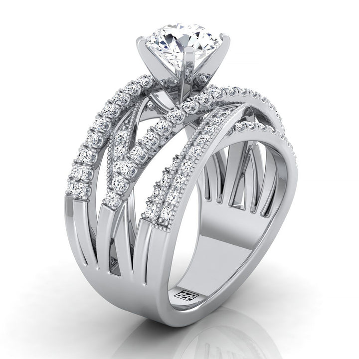 Round Brilliant, Multi-Layer Interweave Pavé, in 18K White Gold – view 9 | RockHer