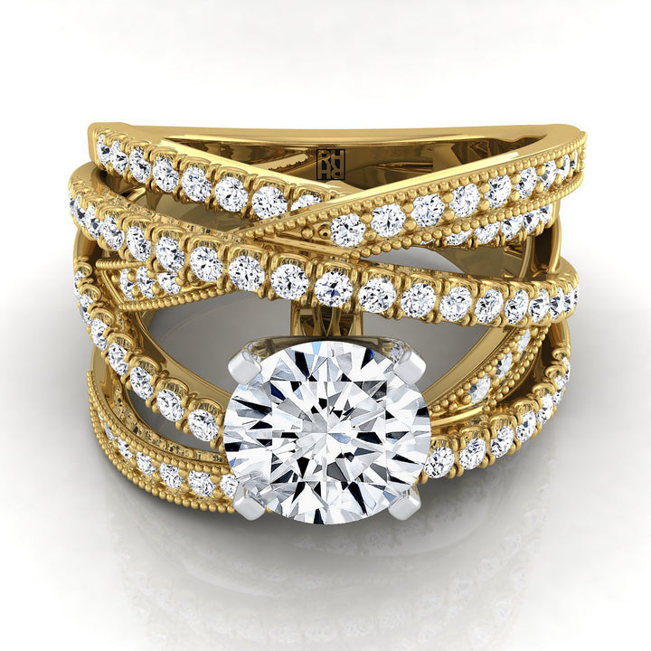 Round Brilliant, Multi-Layer Interweave Pavé, in 18K Yellow Gold | RockHer