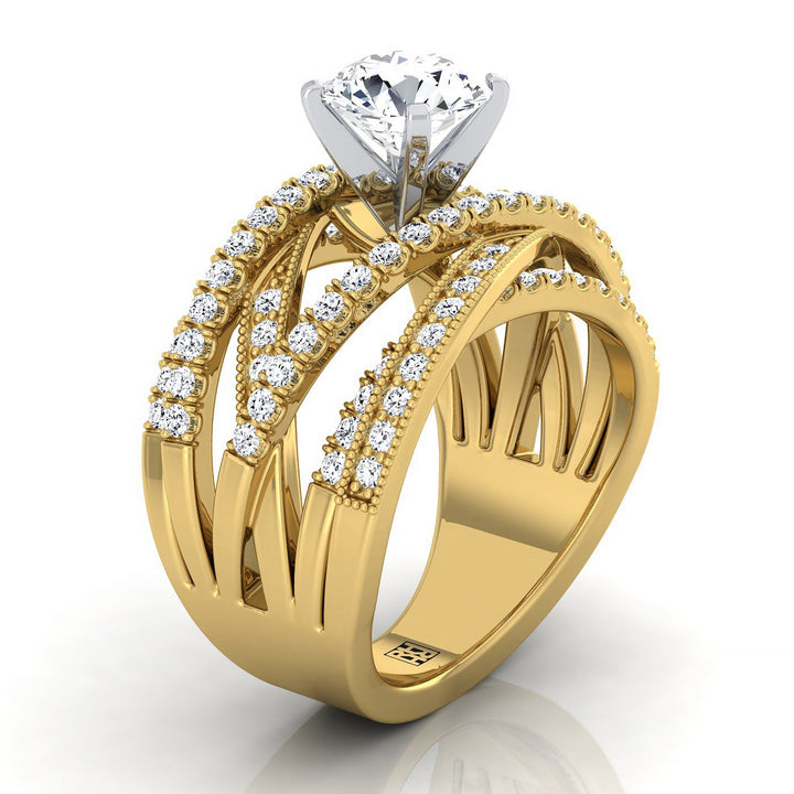 Round Brilliant, Multi-Layer Interweave Pavé, in 18K Yellow Gold – side profile | RockHer