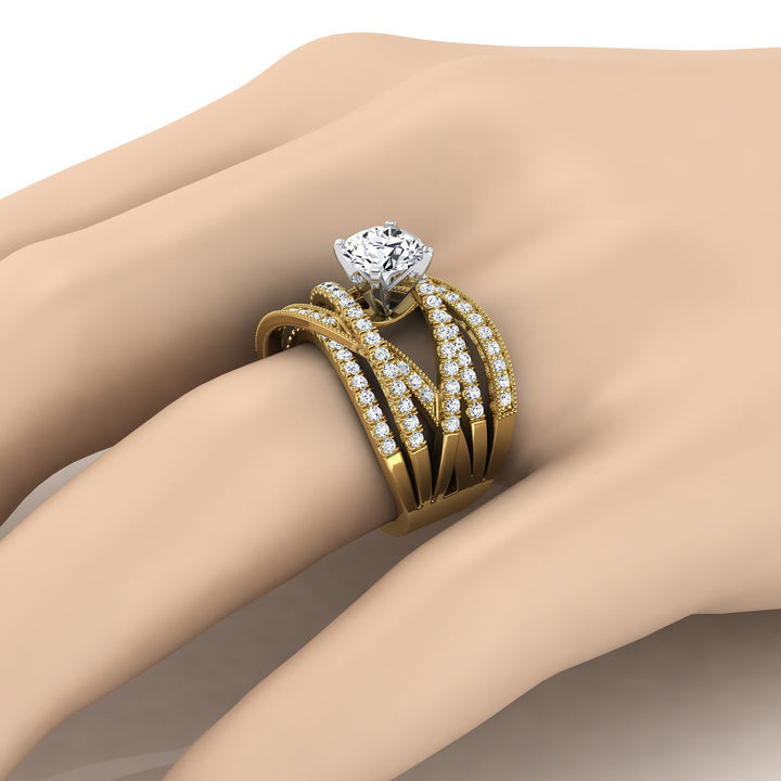 Round Brilliant, Multi-Layer Interweave Pavé, in 18K Yellow Gold – detail view | RockHer