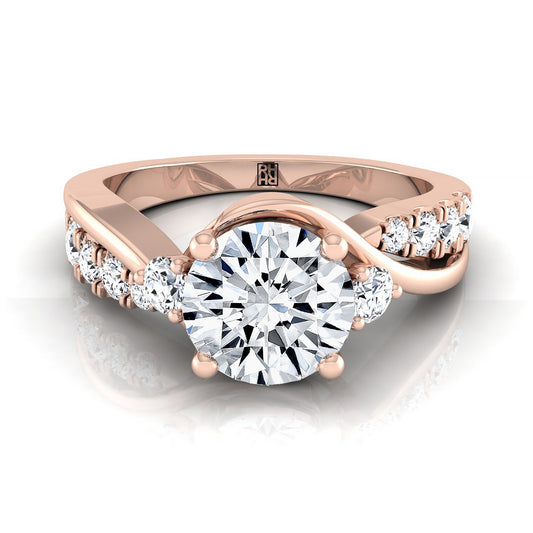 Round Brilliant, Twisted Three Stone Round, in 14K Rose Gold, prong setting | RockHer