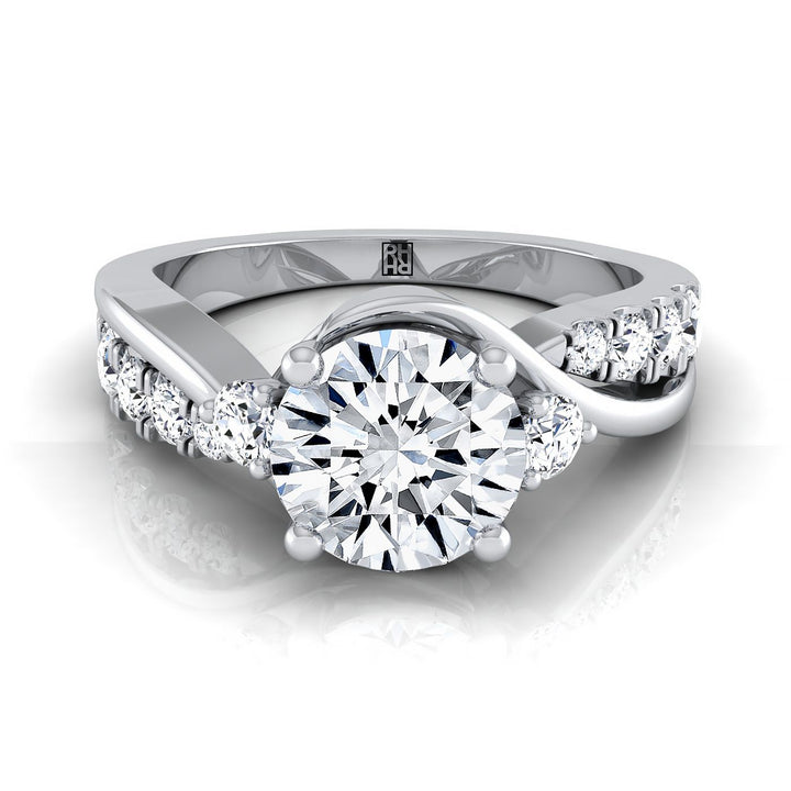 Round Brilliant, Twisted Three Stone, in 18K White Gold – view 8 | RockHer
