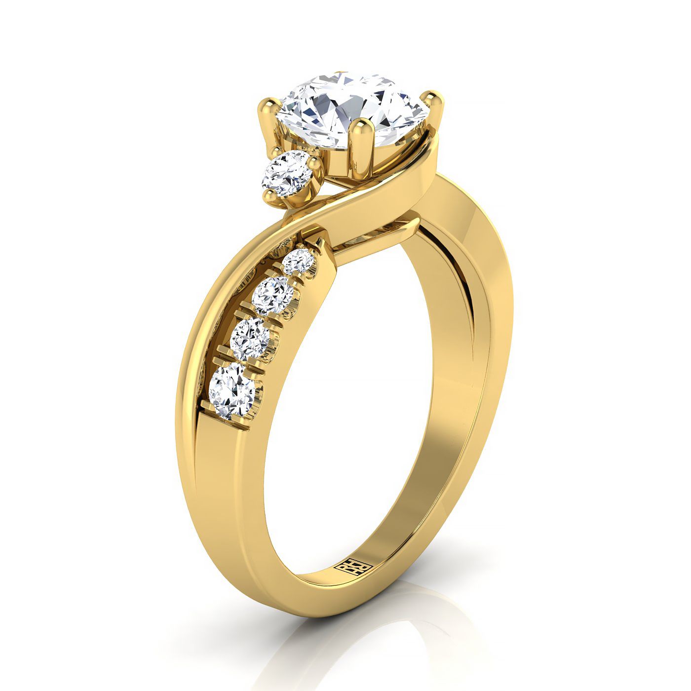 Round Brilliant, Twisted Three Stone, in 18K Yellow Gold – view 9 | RockHer