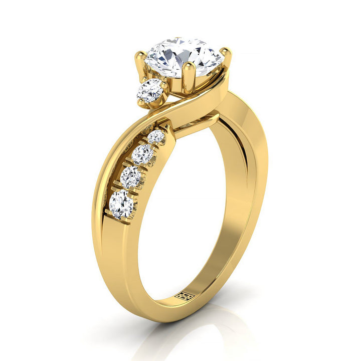 Round Brilliant, Twisted Three Stone, in 18K Yellow Gold – view 9 | RockHer