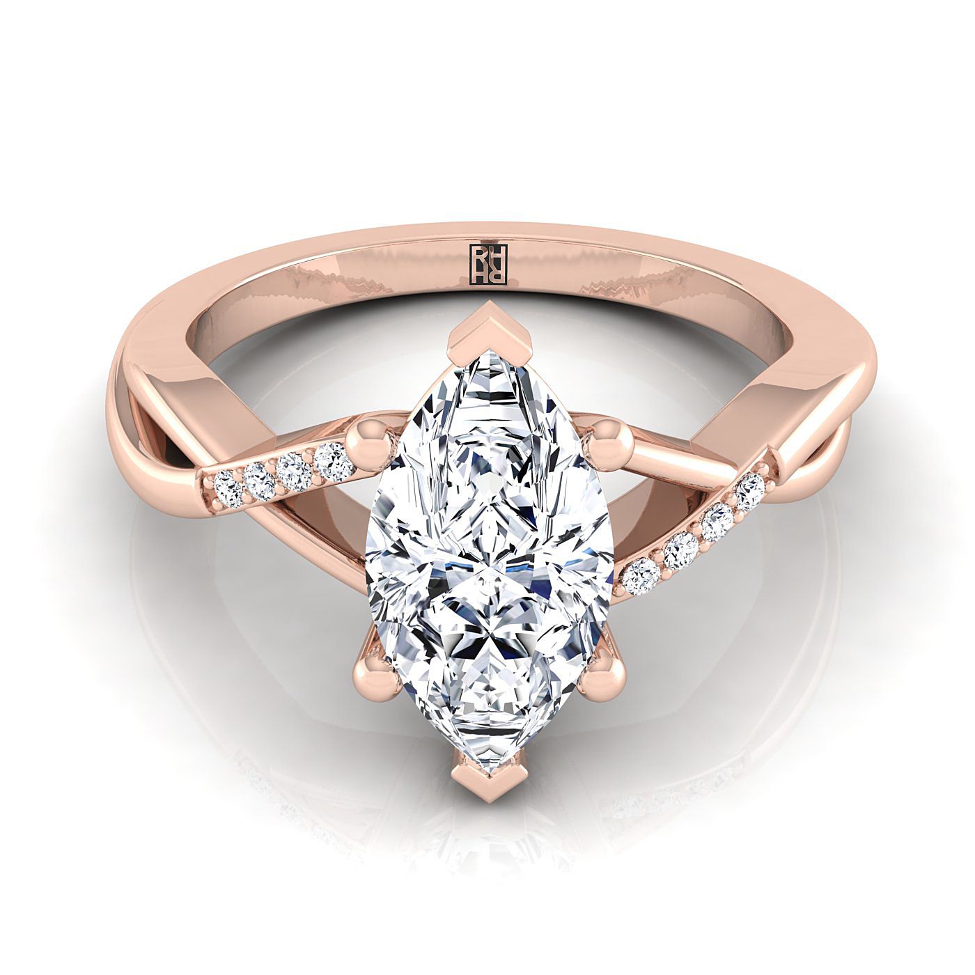 14K Rose Gold Marquise  Diamond Criss Cross Twist Engagement Ring