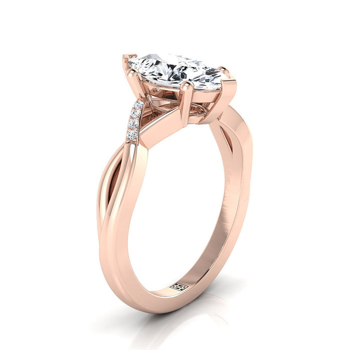 Criss Cross Bypass Twist Marquise, in 14K Rose Gold, prong setting – side profile | RockHer