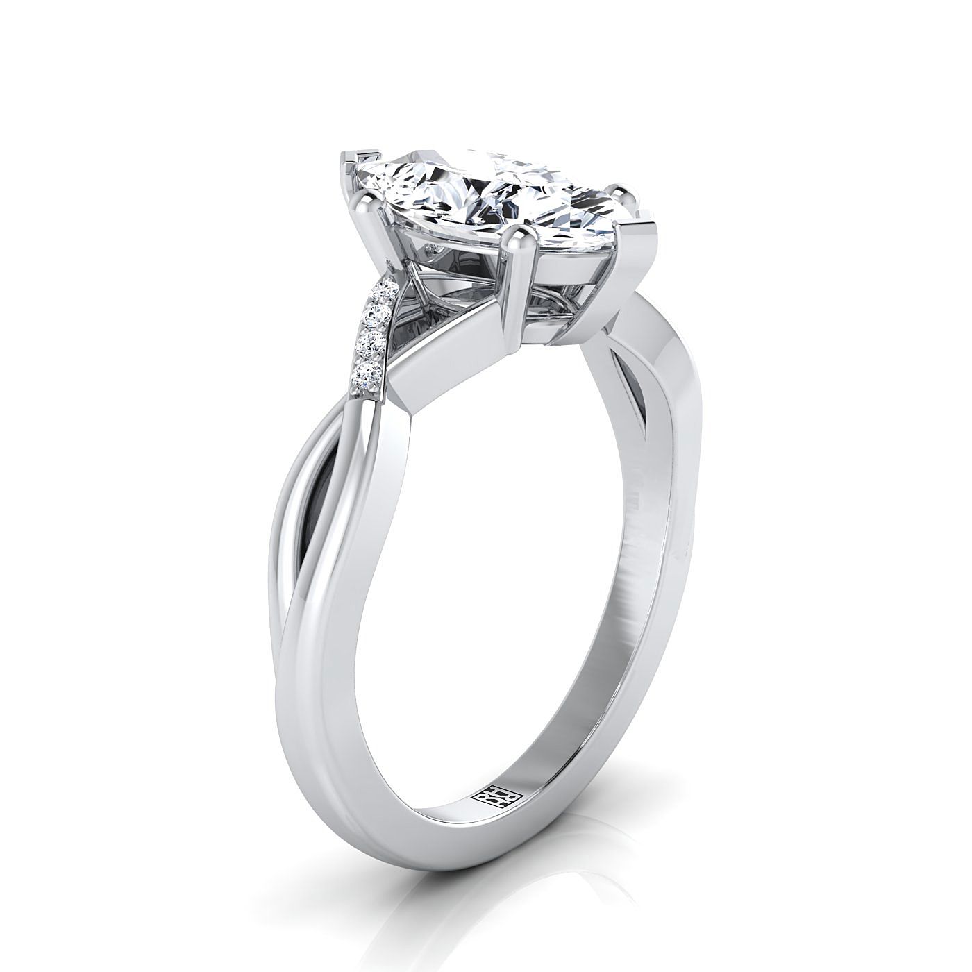 Criss Cross Bypass Twist Marquise, in 18K White Gold – side profile | RockHer